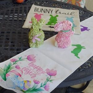 Easter Decorations...Table Runner, 2 Easter Bunnies, and 2 Easter Pillow Covers.